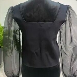 Roommates Black Top with Sheer Sleeves